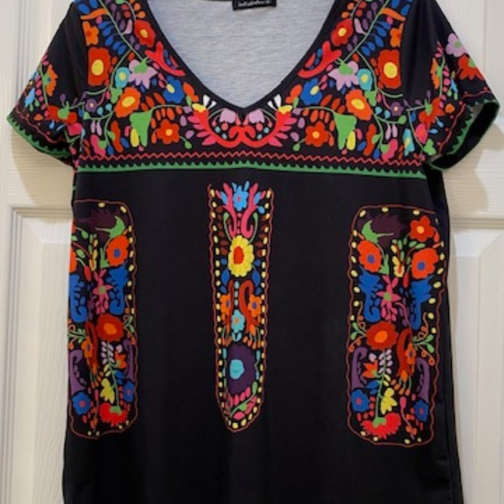 COPY - V Neck Floral Casual Mexican Blouse